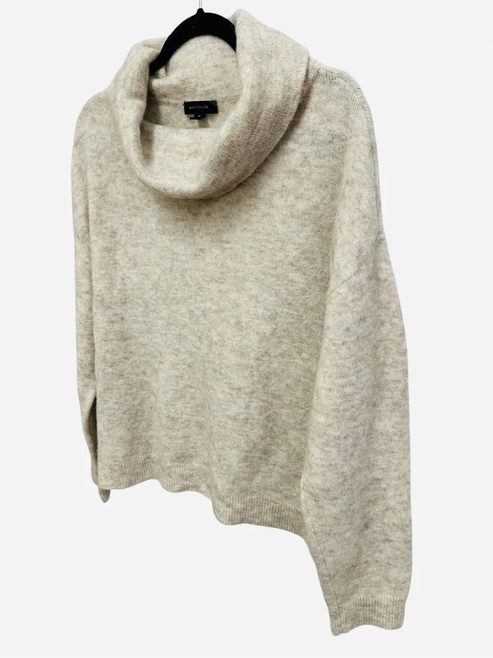 Ann Taylor cream heathered knit wool alpaca cowl neck pullover sweater Size XL